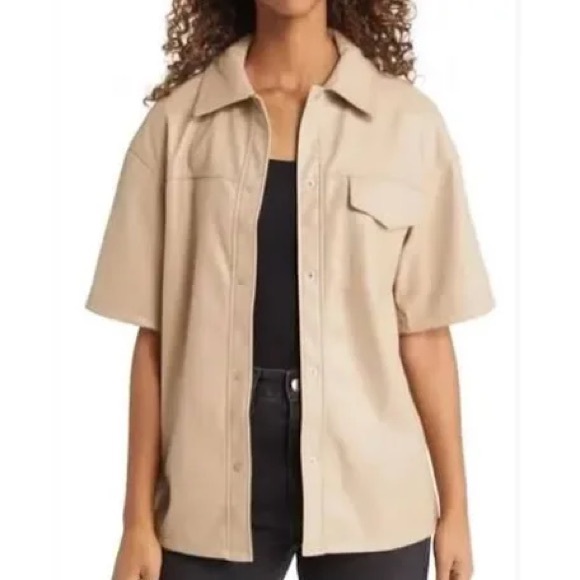 Topshop Tops - TOPSHOP CREME FAUX LEATHER BUTTON TOP